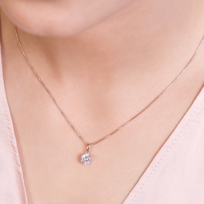 Radiant Sparkle - Solitaire 925 Silver Necklace in Rose Gold