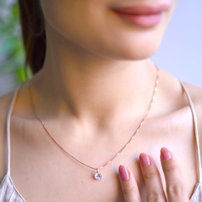 Radiant Sparkle - Solitaire 925 Silver Necklace in Rose Gold