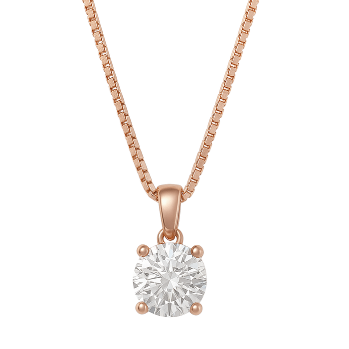 Radiant Sparkle - Solitaire 925 Silver Necklace in Rose Gold