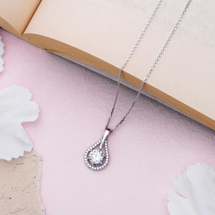 Radiant Sparks CZ Rhodium Plated 925 Sterling Silver Necklace with Chain