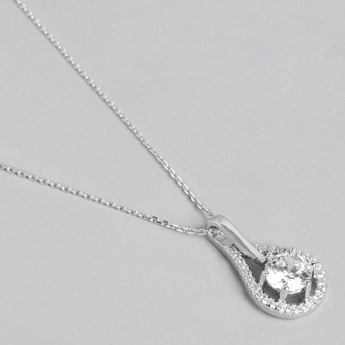 Radiant Sparks CZ Rhodium Plated 925 Sterling Silver Necklace with Chain