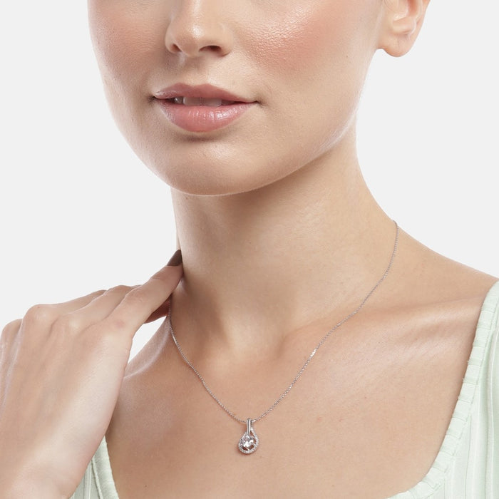 Radiant Sparks CZ Rhodium Plated 925 Sterling Silver Necklace with Chain