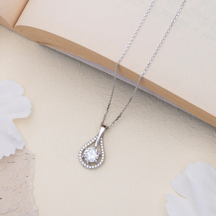 Radiant Sparks CZ Rhodium Plated 925 Sterling Silver Necklace with Chain