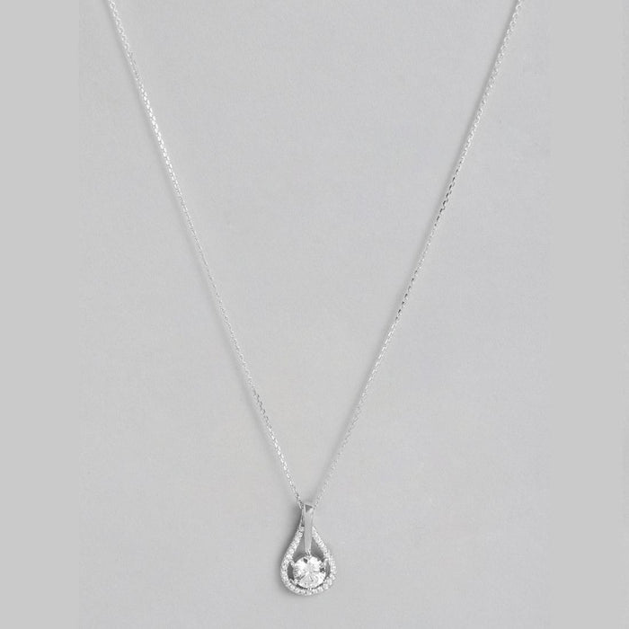 Radiant Sparks CZ Rhodium Plated 925 Sterling Silver Necklace with Chain