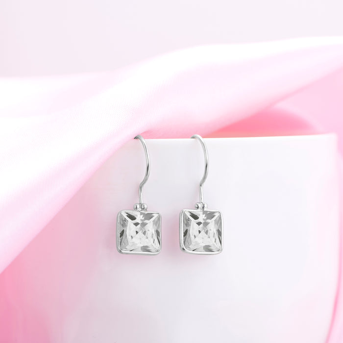 Radiant Square Brilliance Rhodium-Plated CZ 925 Sterling Silver Earrings