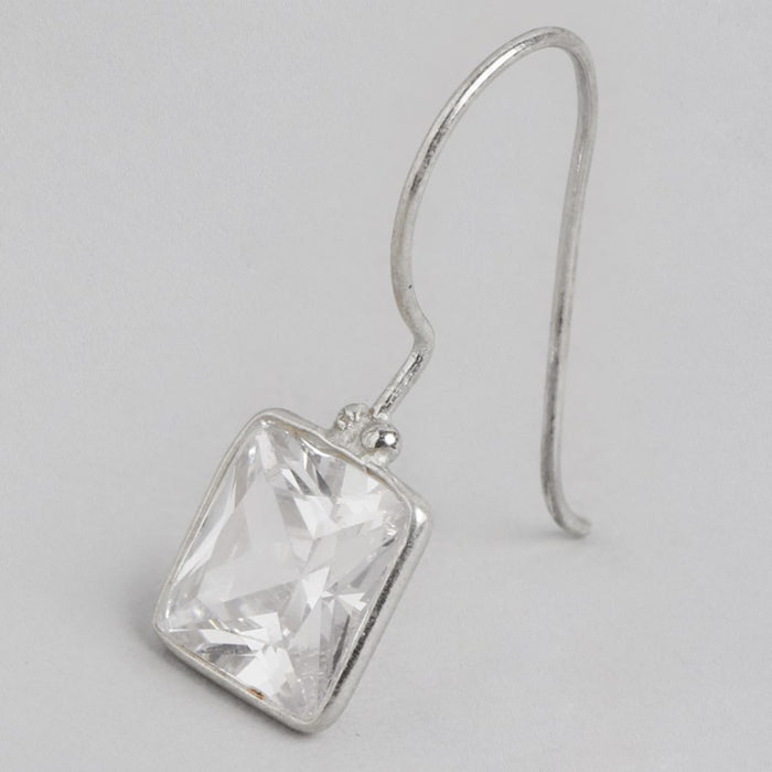 Radiant Square Brilliance Rhodium-Plated CZ 925 Sterling Silver Earrings