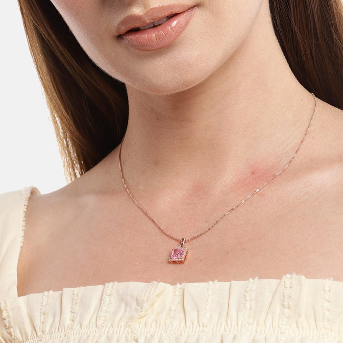 Radiant Square Brilliance Rose Gold-Plated 925 CZ Sterling Silver Pendant with Chain