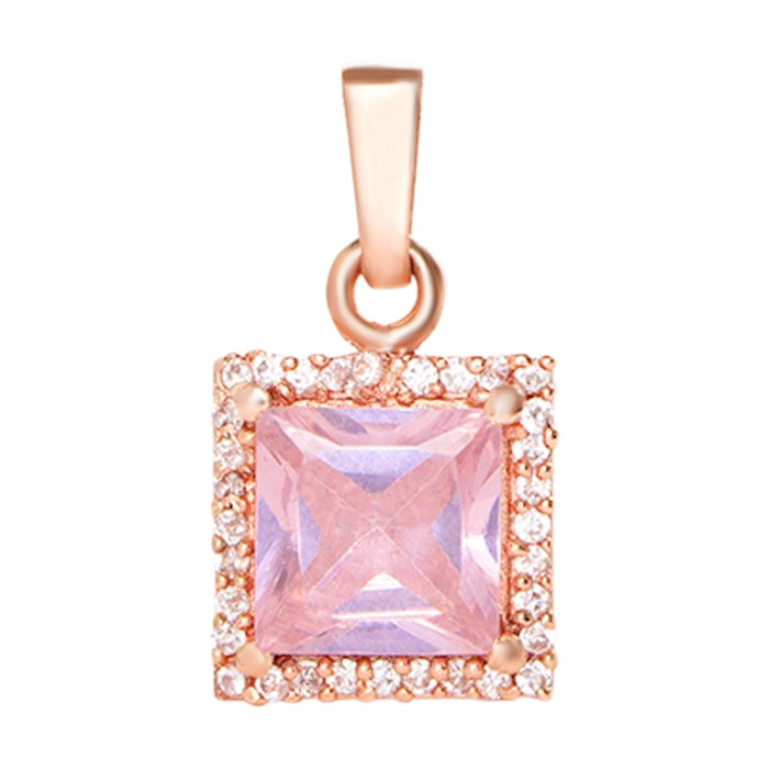 Radiant Square Brilliance Rose Gold-Plated 925 CZ Sterling Silver Pendant with Chain