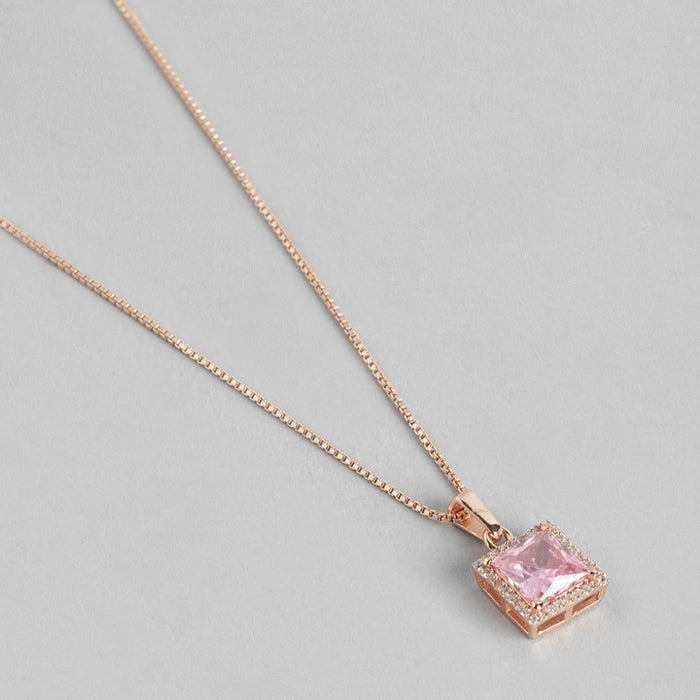 Radiant Square Brilliance Rose Gold-Plated 925 CZ Sterling Silver Pendant with Chain