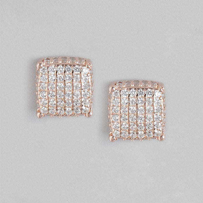 Radiant Square Elegance Rose Gold-Plated 925 Sterling Silver Earrings