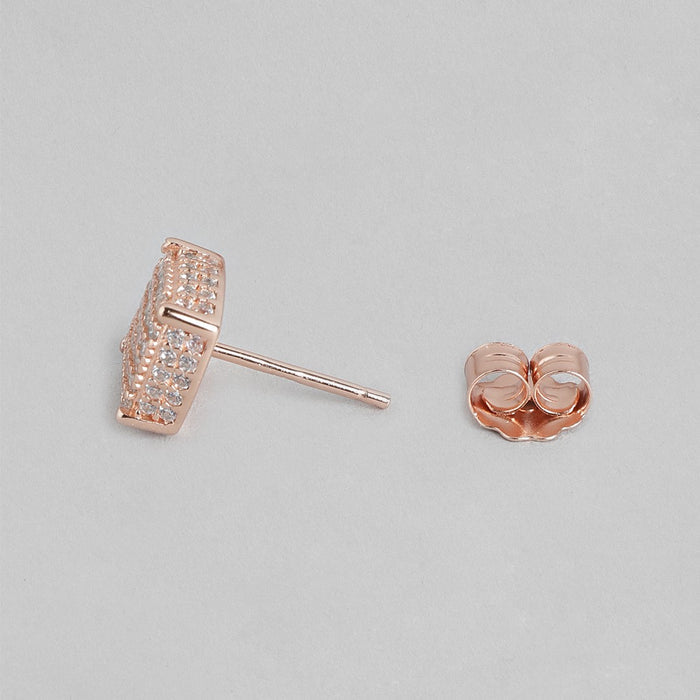 Radiant Square Elegance Rose Gold-Plated 925 Sterling Silver Earrings