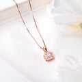 Radiant Square Rose Gold-Plated Square CZ 925 Sterling Silver Pendant with Chain