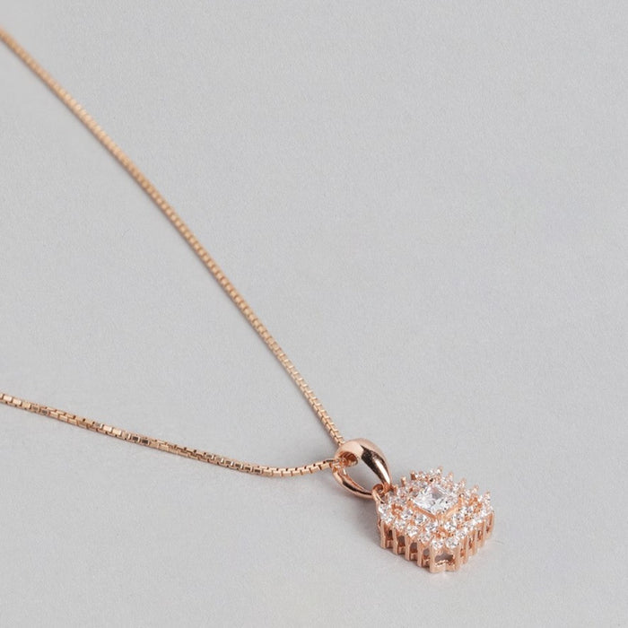 Radiant Square Rose Gold-Plated Square CZ 925 Sterling Silver Pendant with Chain