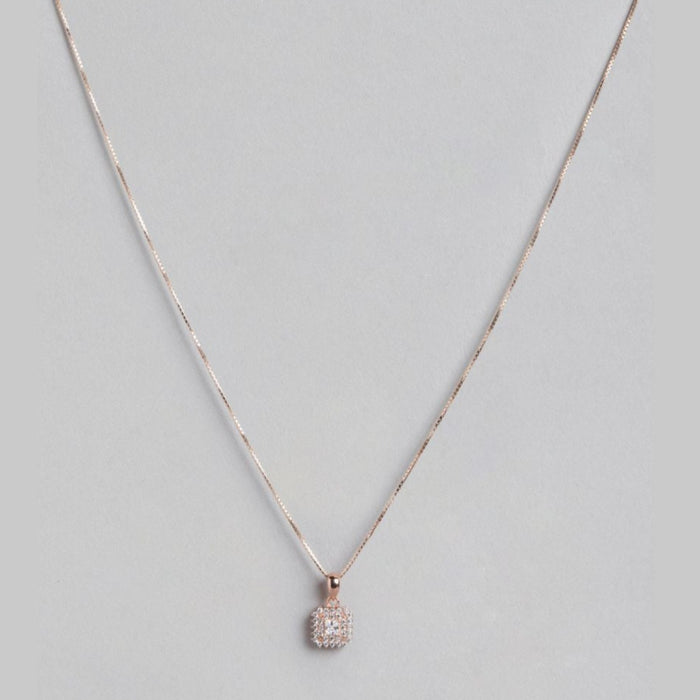 Radiant Square Rose Gold-Plated Square CZ 925 Sterling Silver Pendant with Chain