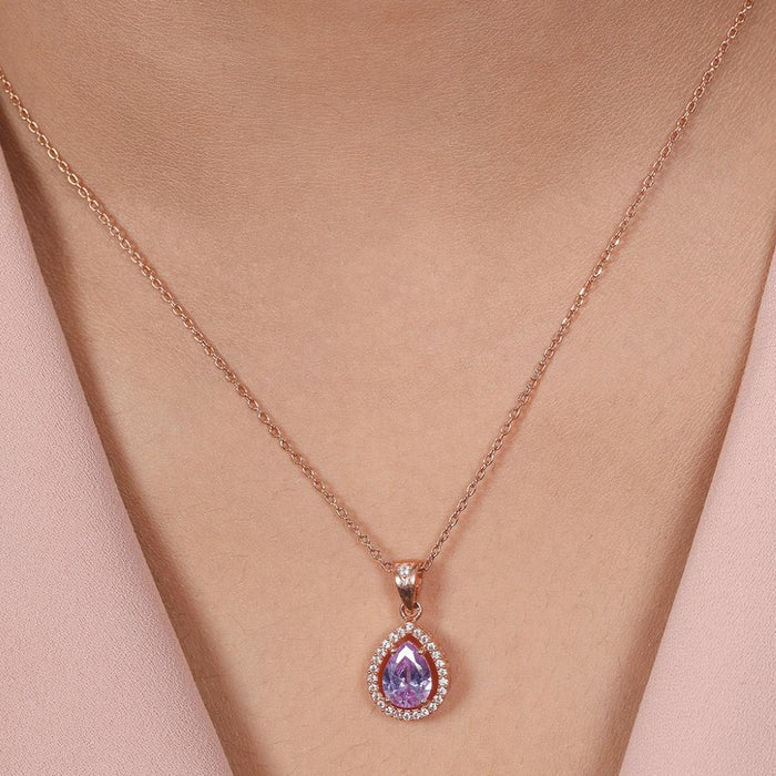 Radiant Tears 925 Sterling Silver Rose Gold-Plated Tear Drop Pendant with Chain