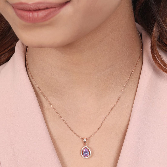 Radiant Tears 925 Sterling Silver Rose Gold-Plated Tear Drop Pendant with Chain