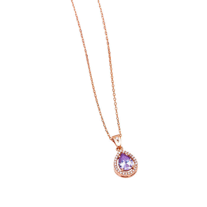 Radiant Tears 925 Sterling Silver Rose Gold-Plated Tear Drop Pendant with Chain