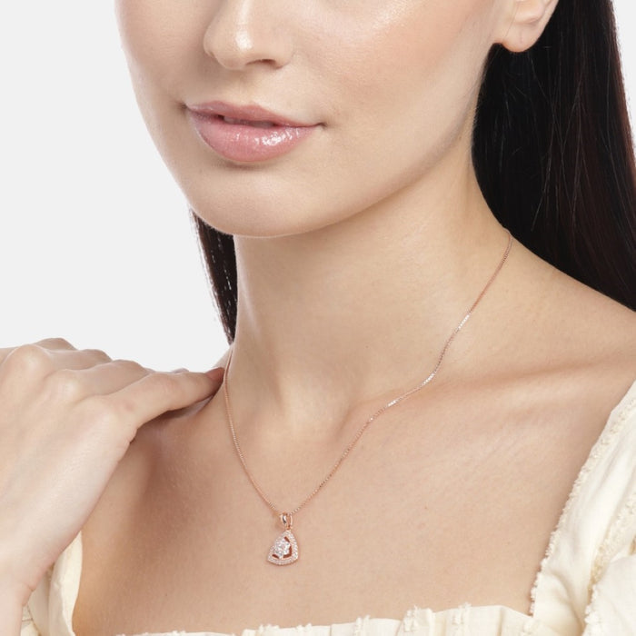 Radiant Triangle Blossom Rose Gold-Plated 925 Sterling Silver Pendant with Chain