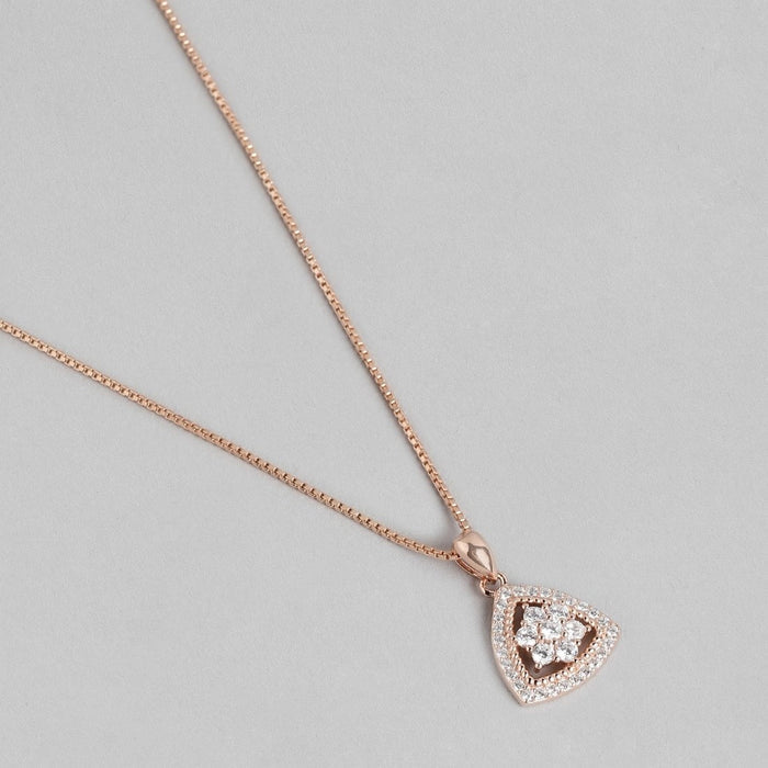Radiant Triangle Blossom Rose Gold-Plated 925 Sterling Silver Pendant with Chain