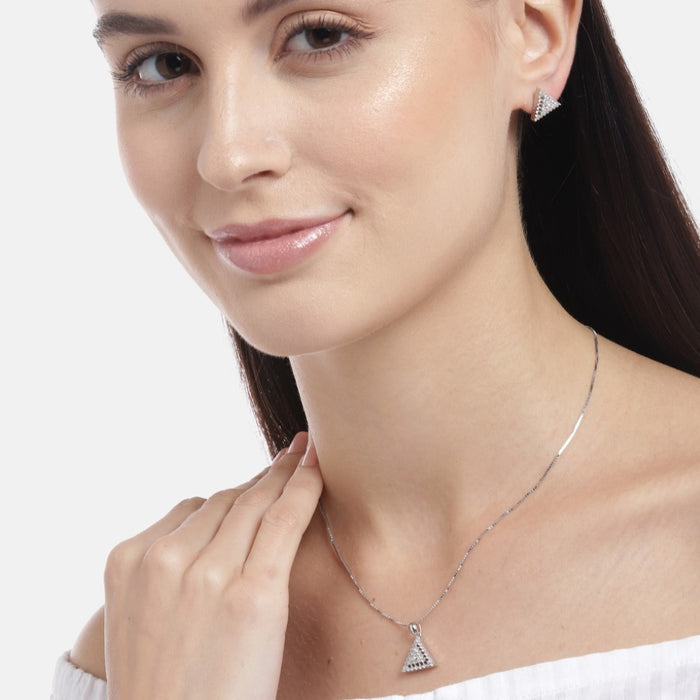 Radiant Triangle Enigma Rhodium-Plated CZ 925 Sterling Silver Jewelry Set
