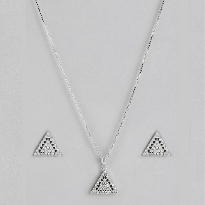 Radiant Triangle Enigma Rhodium-Plated CZ 925 Sterling Silver Jewelry Set