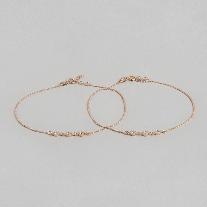 Radiant Whispers CZ Rose Gold Plated 925 Silver Chain Anklet (Adjustable)