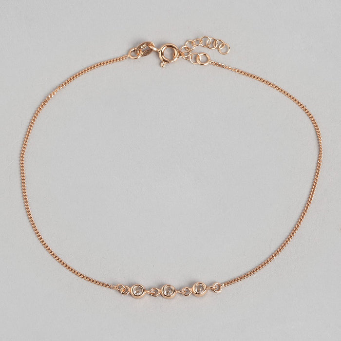 Radiant Whispers CZ Rose Gold Plated 925 Silver Chain Anklet (Adjustable)