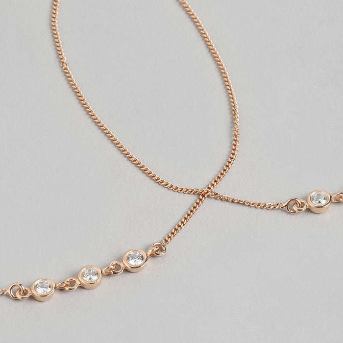 Radiant Whispers CZ Rose Gold Plated 925 Silver Chain Anklet (Adjustable)