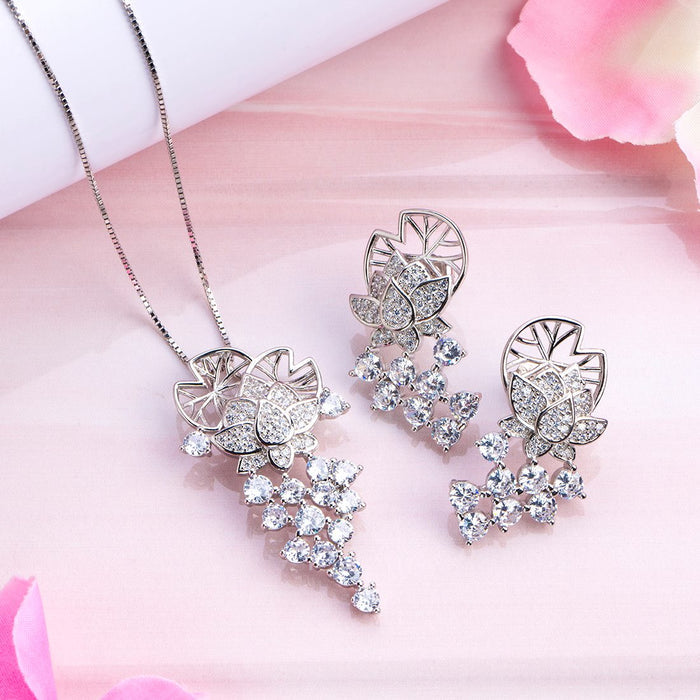 Radiant Zirconia Elegance Rhodium-Plated 925 Sterling Silver Jewelry Set