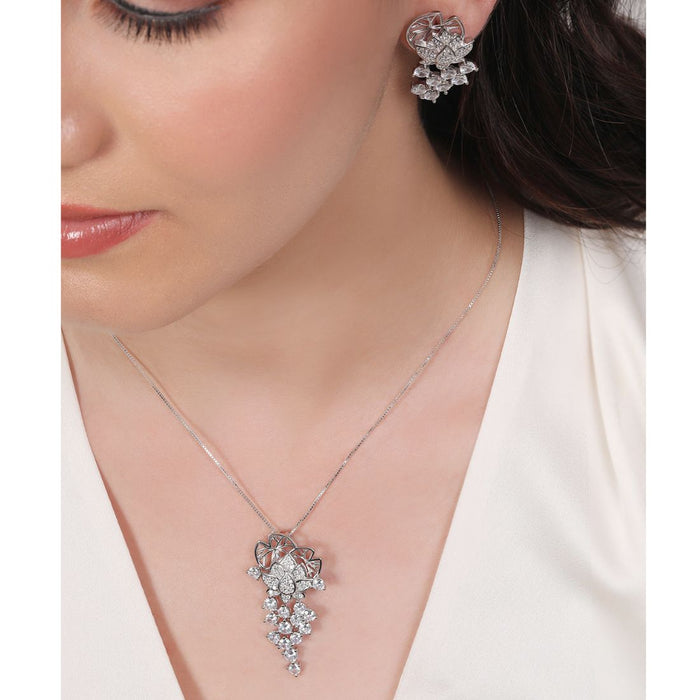 Radiant Zirconia Elegance Rhodium-Plated 925 Sterling Silver Jewelry Set