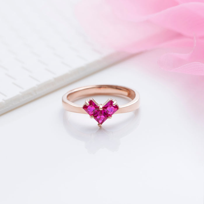 Women's rose-gold plated 925 Sterling Silver ring featuring a vibrant ruby heart. – Zavya