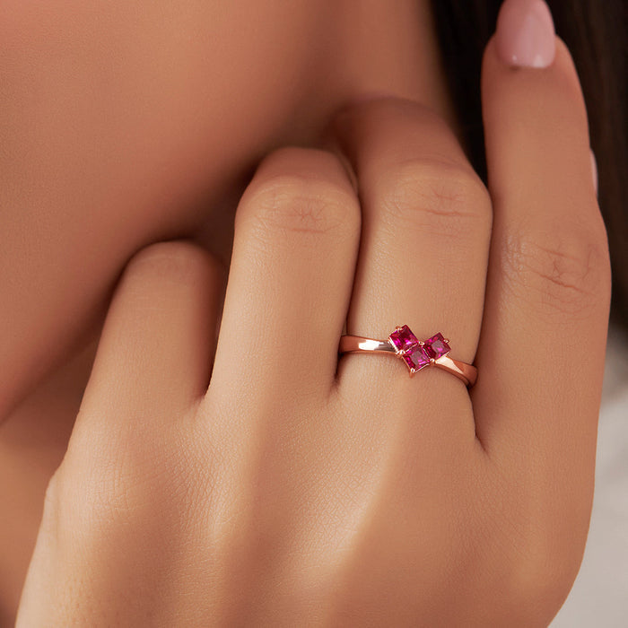 Woman wearing a ruby heart rose-gold plated 925 Sterling Silver ring. Elegant women's jewellery – Zavya