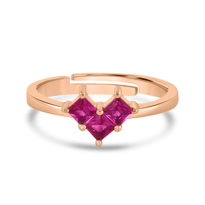 Rose-gold plated 925 Sterling Silver women's ring featuring an adjustable band and ruby heart stones – Zavya