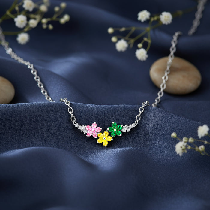 Rainbow Garden Silver Rhodium Plated Necklace