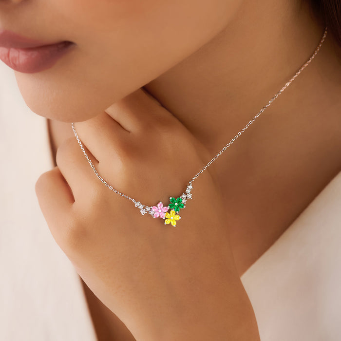 Rainbow Garden Silver Rhodium Plated Necklace