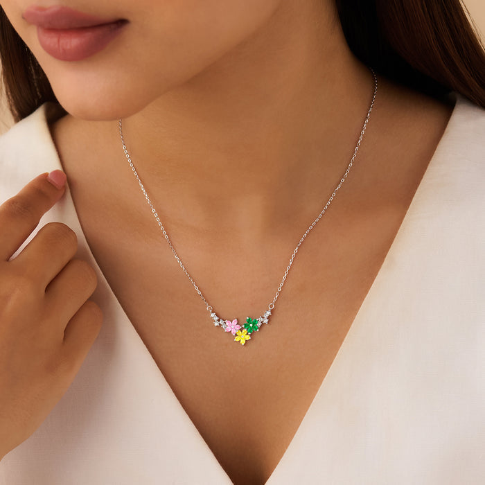 Rainbow Garden Silver Rhodium Plated Necklace