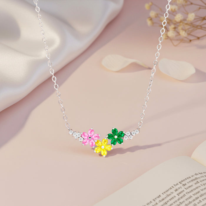 Rainbow Garden Silver Rhodium Plated Necklace