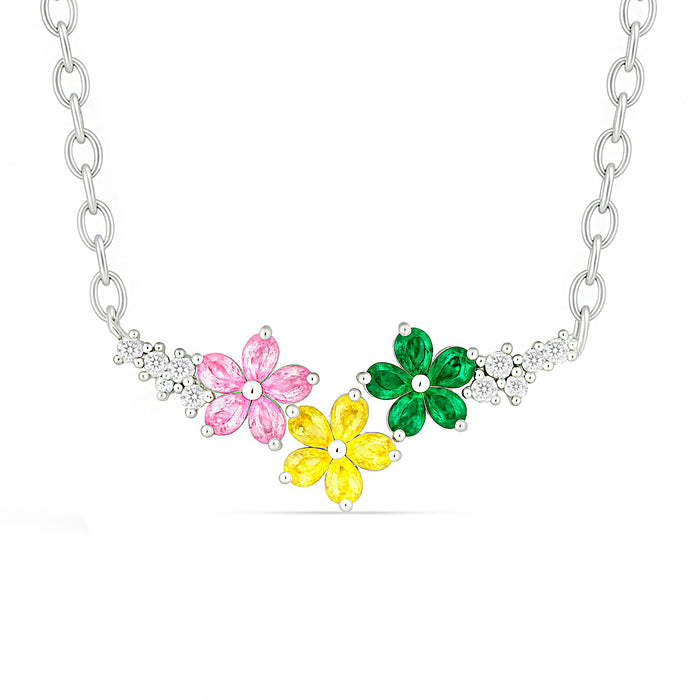 Rainbow Garden Silver Rhodium Plated Necklace