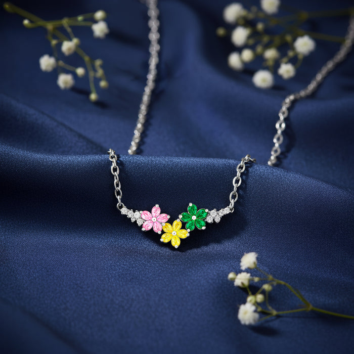 Rainbow Garden Silver Rhodium Plated Necklace