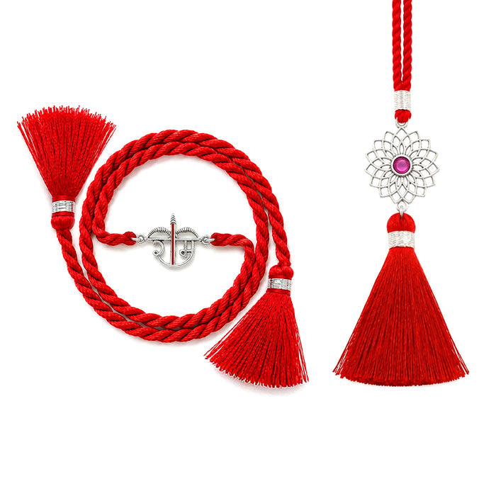 Ram Dhanush Oxidised 925 Silver Rakhi and Floral lumba Combo