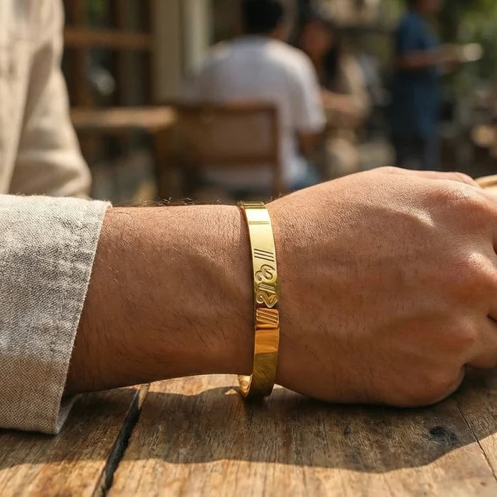 Ram Engraved Gold Plated Cuff Bracelet