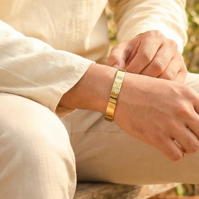 Ram Engraved Gold Plated Cuff Bracelet - view 2