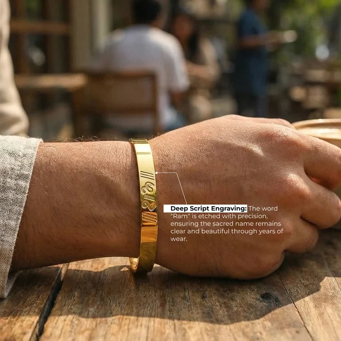 Ram Engraved Gold Plated Cuff Bracelet - view 6