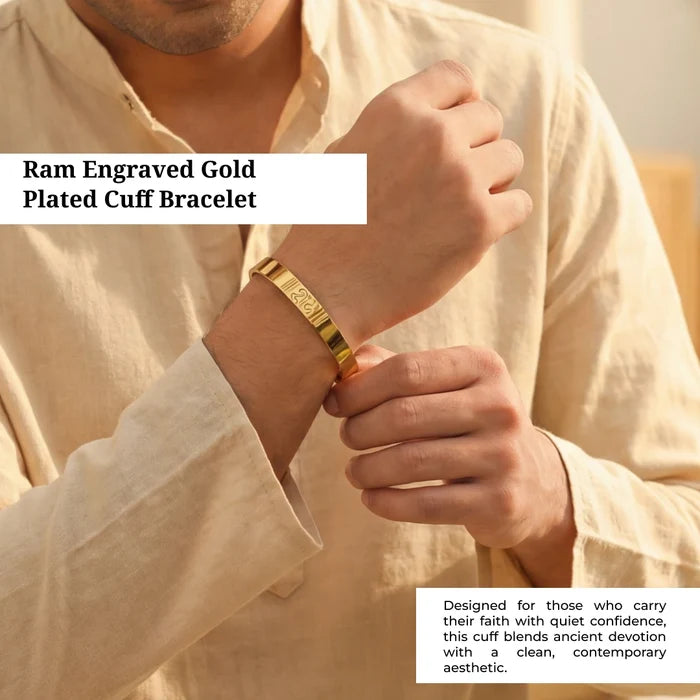 Ram Engraved Gold Plated Cuff Bracelet - view 7