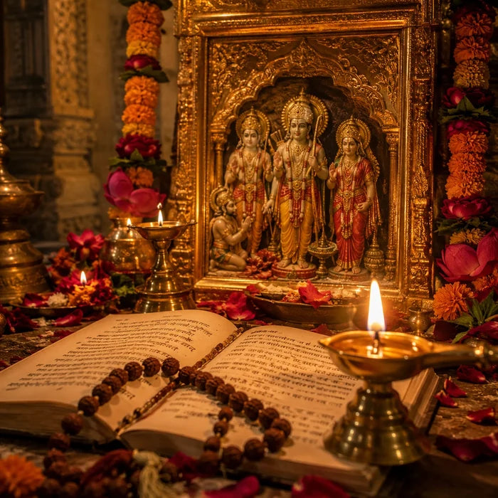 Pandit reciting the Ram Raksha Stotra path online at Ayodhya