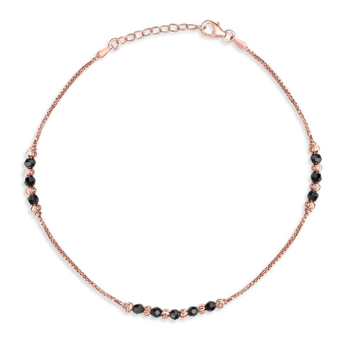 Raven Radiance Black Beads Rose Gold-Plated 925 Sterling Silver Adjustable Chain Anklet