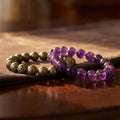 Raw Pyrite Bracelet & Amethyst Bracelet Combo for Confidence and Mental Calm