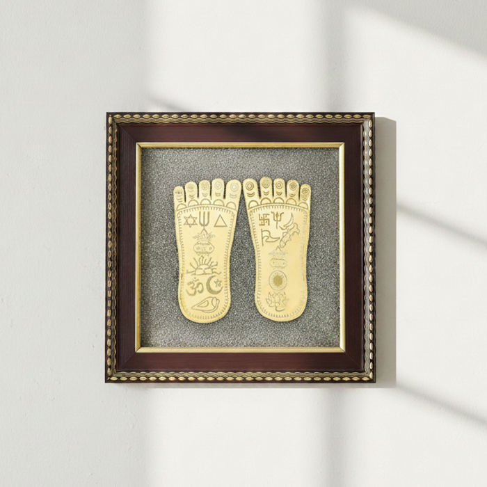 Raw Pyrite Frame with Goddess Laxmi Charan Paduka