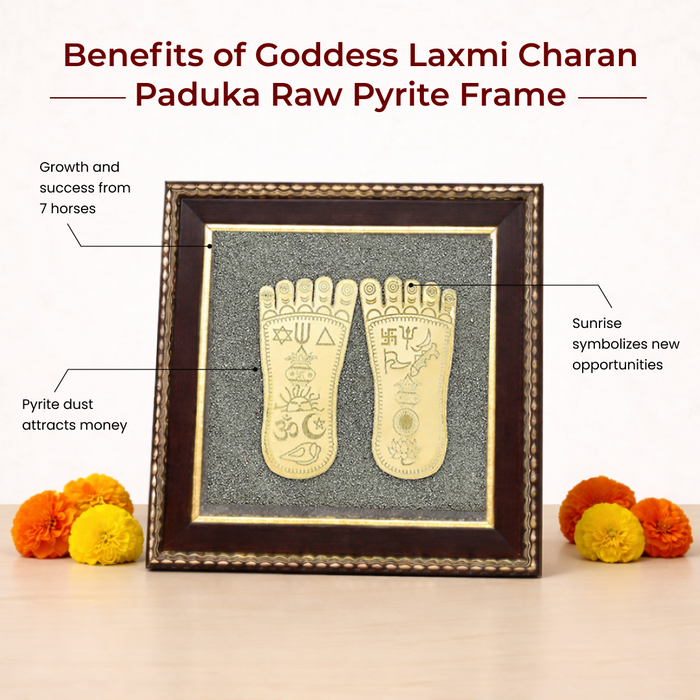 Raw Pyrite Frame with Goddess Laxmi Charan Paduka - view 4