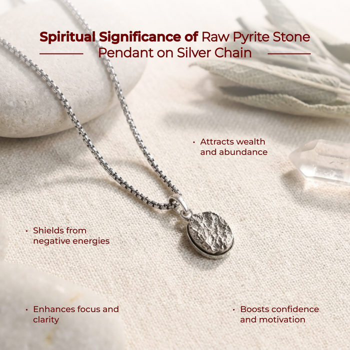 Raw Pyrite Stone Pendant on Silver Chain - view 2